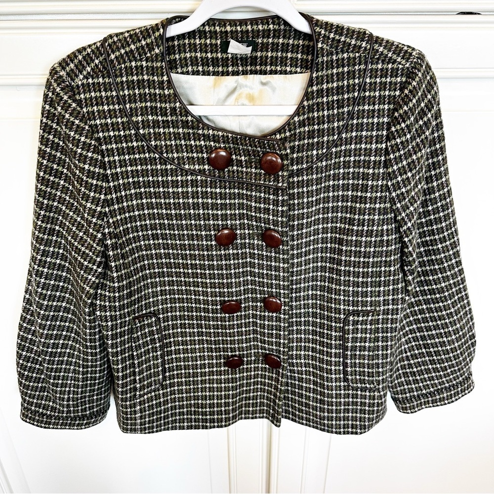 J.Crew Women’s Plaid Wool Cropped Green Blazer Lined Jacket Office Business Wear